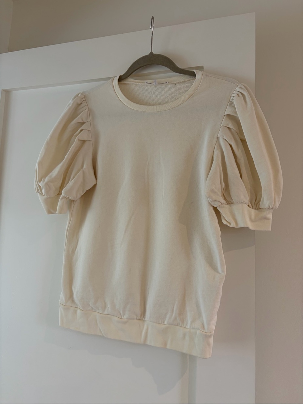 Frame Denim Cream Puff-Sleeve Sweatshirt